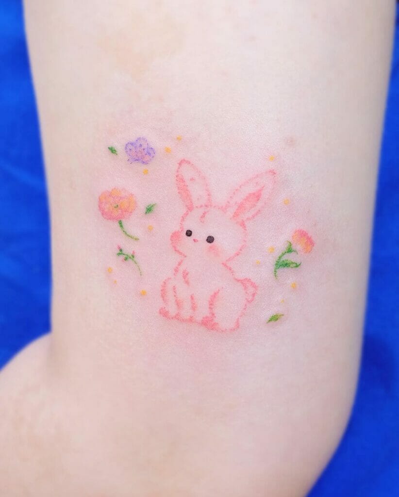 Minimalist Flower Tattoo With Rabbit