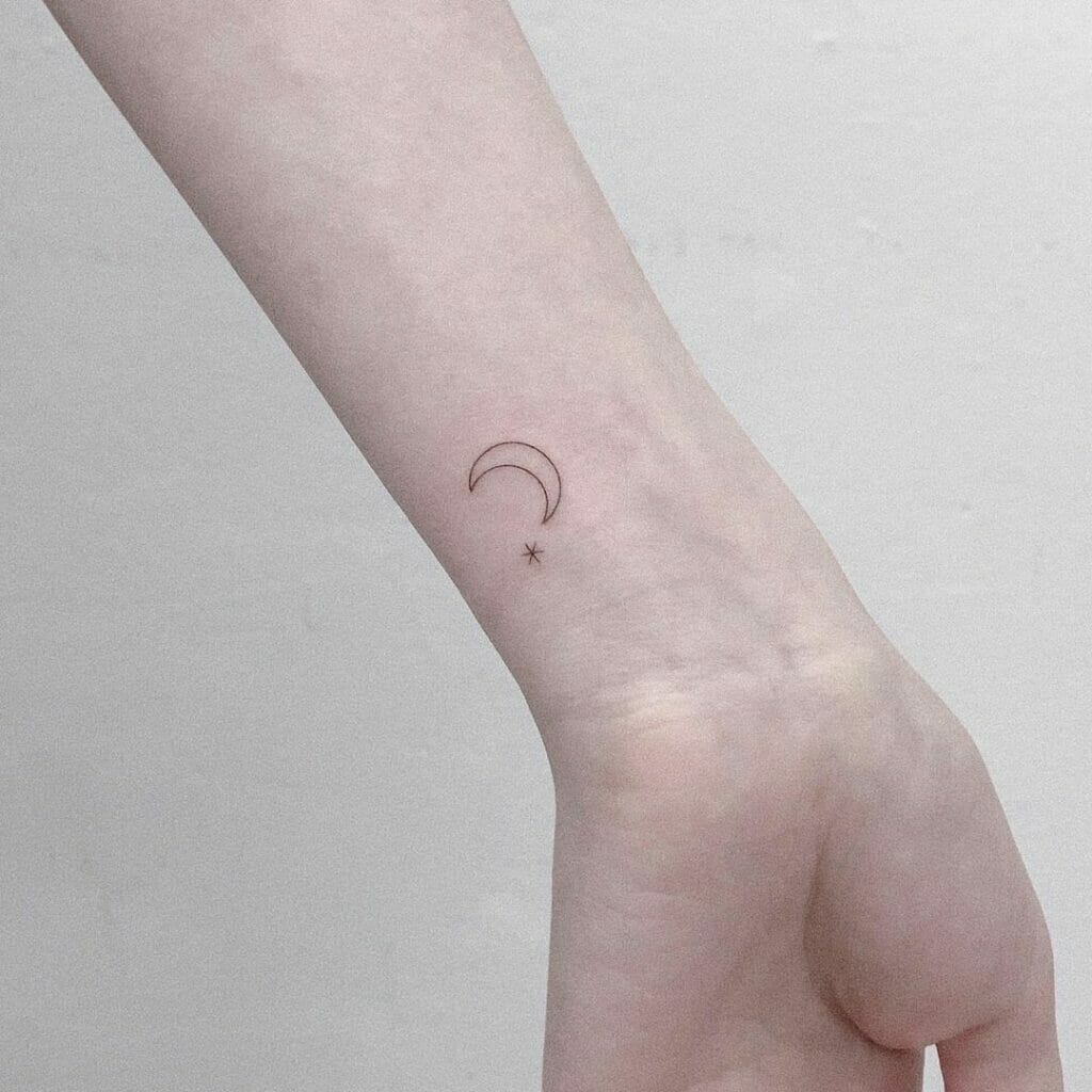 Minimalistic Crescent Moon And Stars Tattoos Design