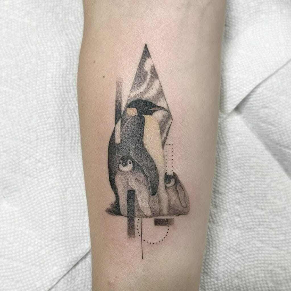 Mom Penguin With Children Tattoo 