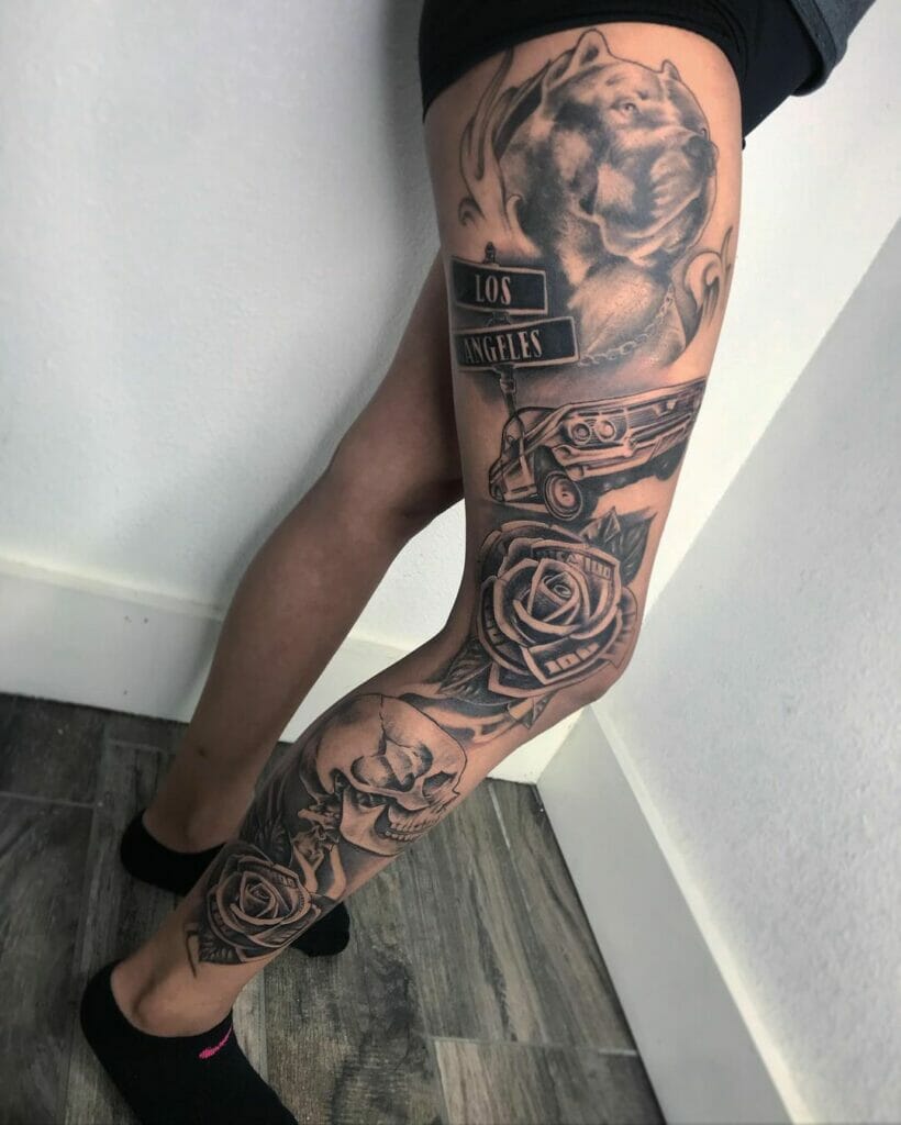 Money Rose Leg Tattoo