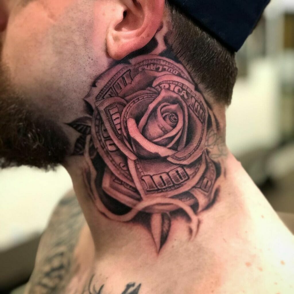 Money Rose Neck Tattoo