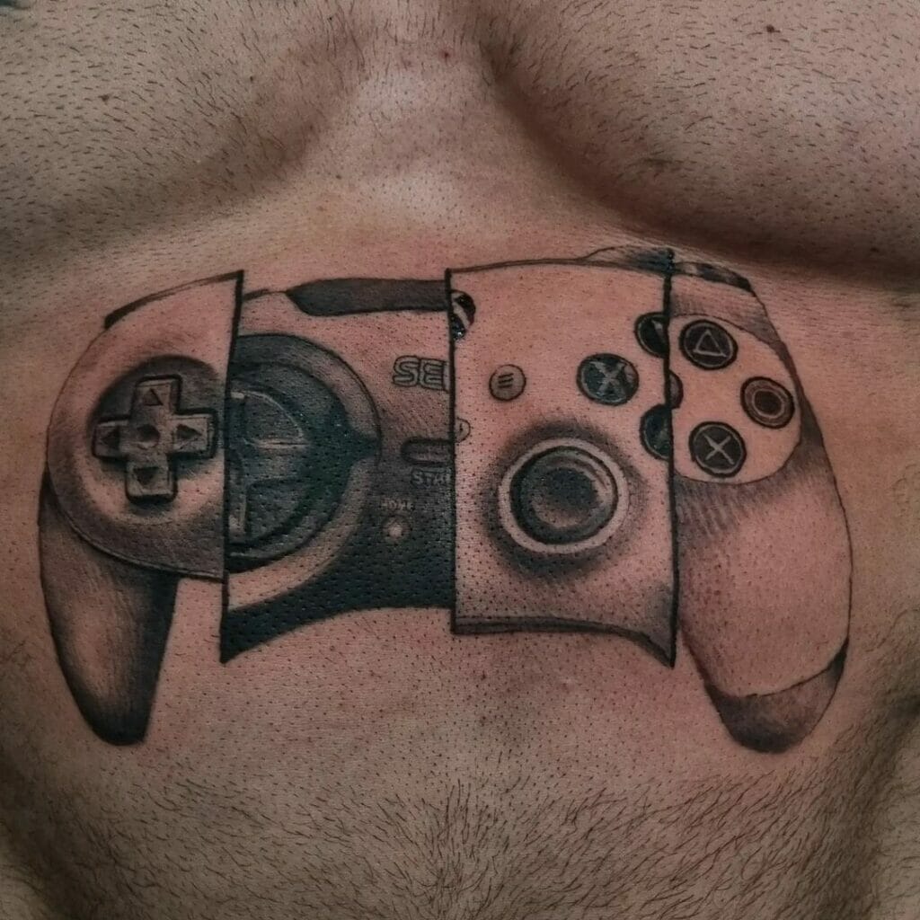 Monochromatic Playstation Controller Tattoos