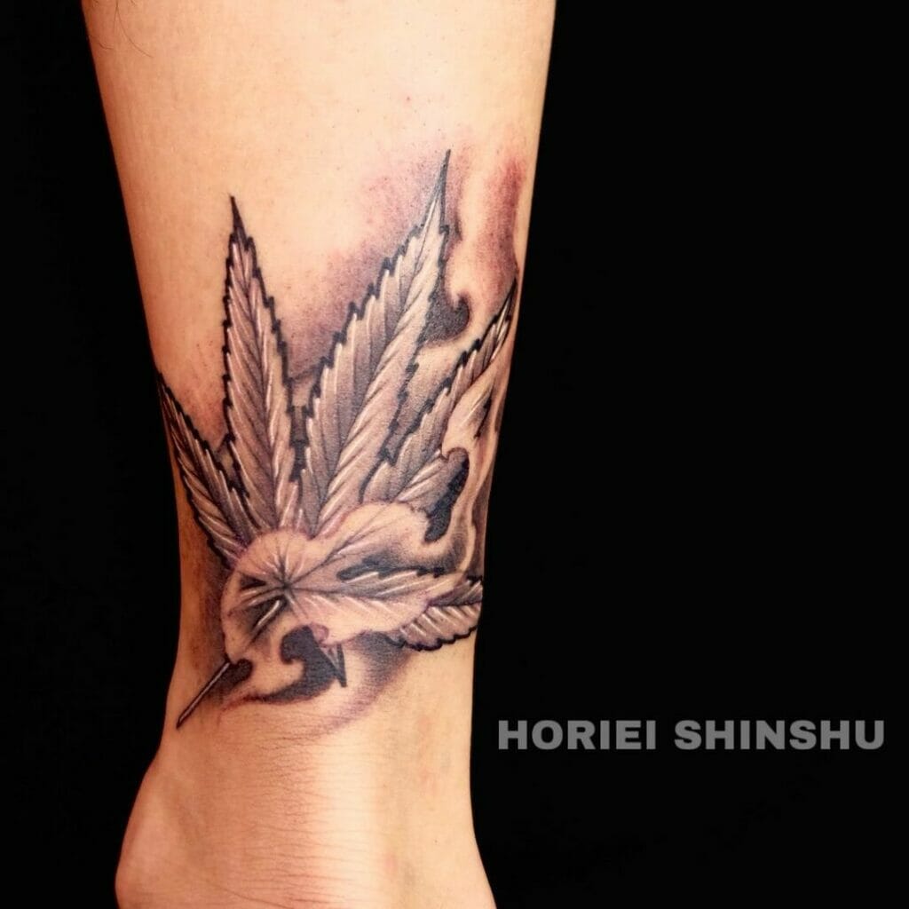Monochromatic Simple Pot Leaf Tattoo Design