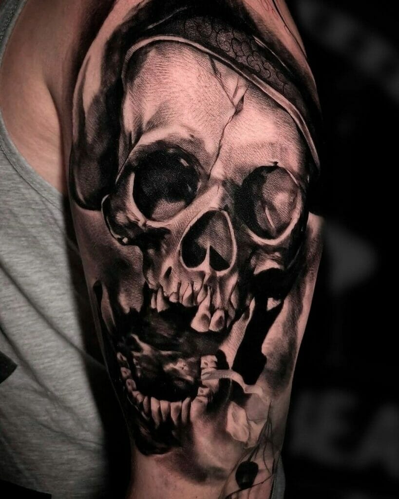 Monochrome Evil Pirate Skull Tattoo