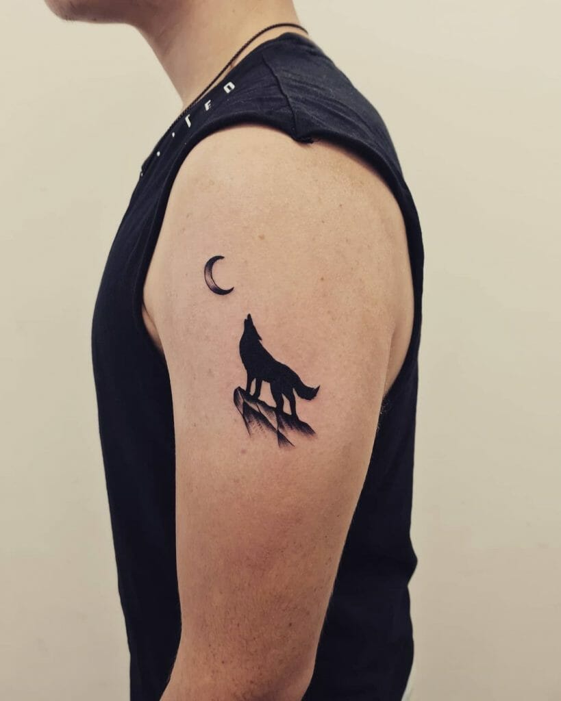 Moon And Howling Wolf Tattoo