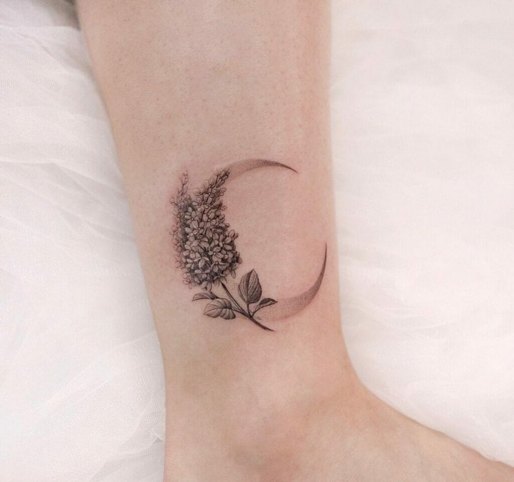 Moon And Lilac flower tattoo