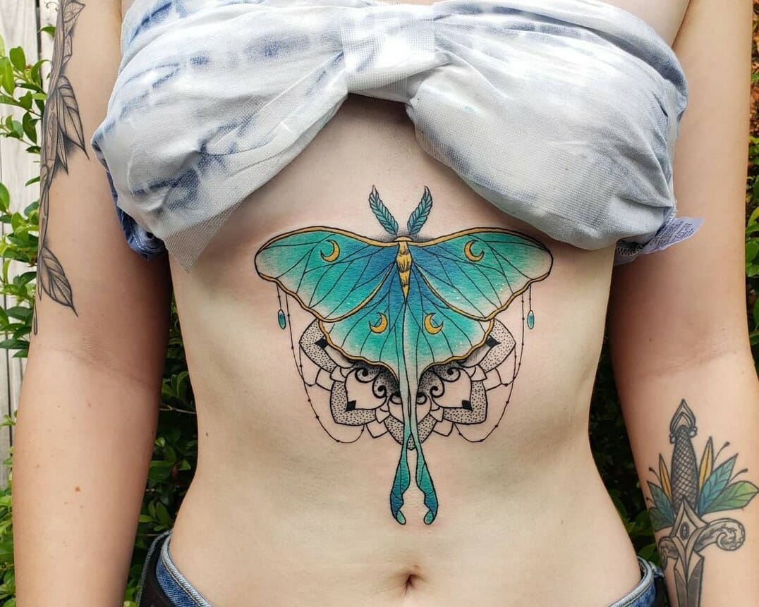 Tattoo Ideas  Luna Moth  Peonies Chest Tattoo 
