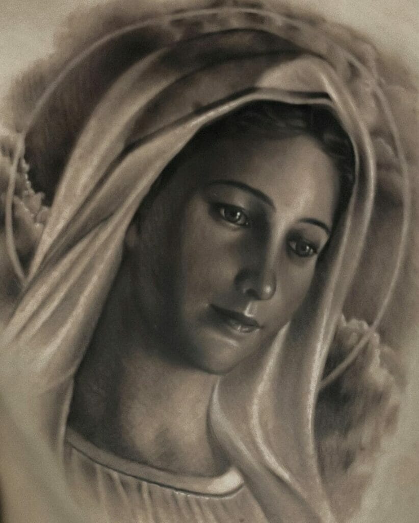 Mother Mary Memorial Tattoo Design