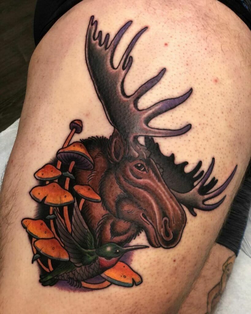 Mushroom And Moose Tattoo