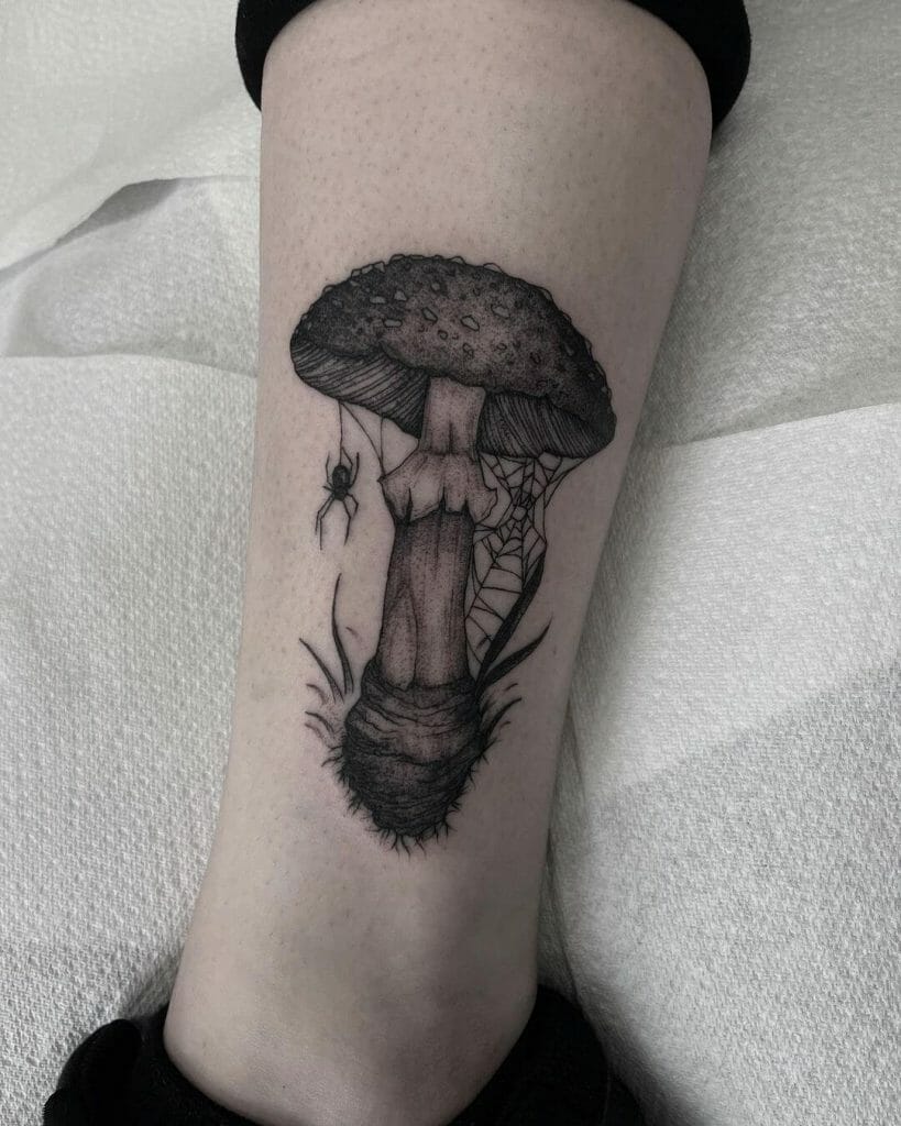 Mushroom Cobweb Tattoo