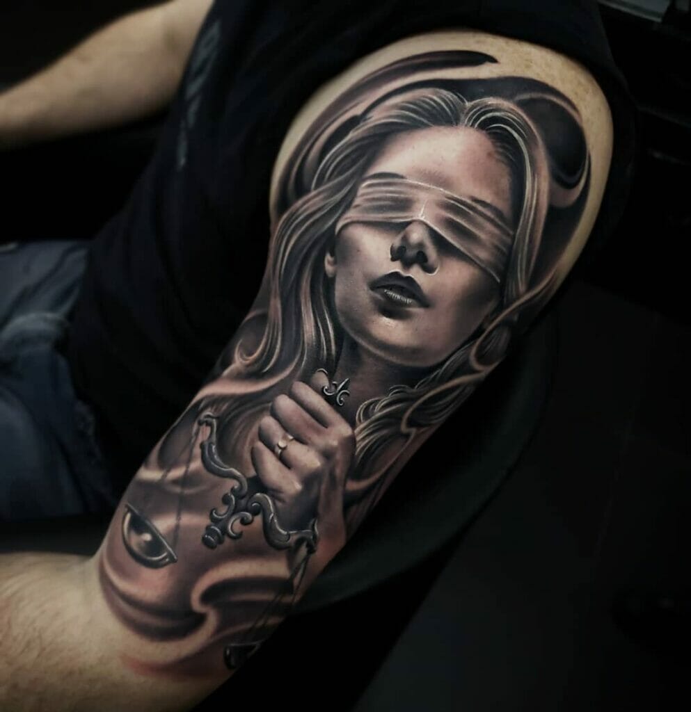 Mysterious Lady Justice Tattoo