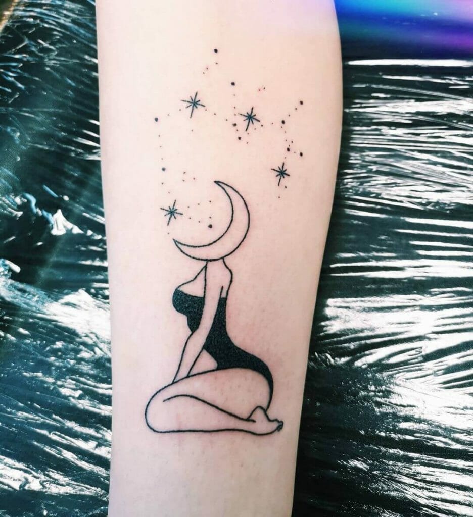 Mystic Moon Maiden Sagittarius Constellation Tattoo