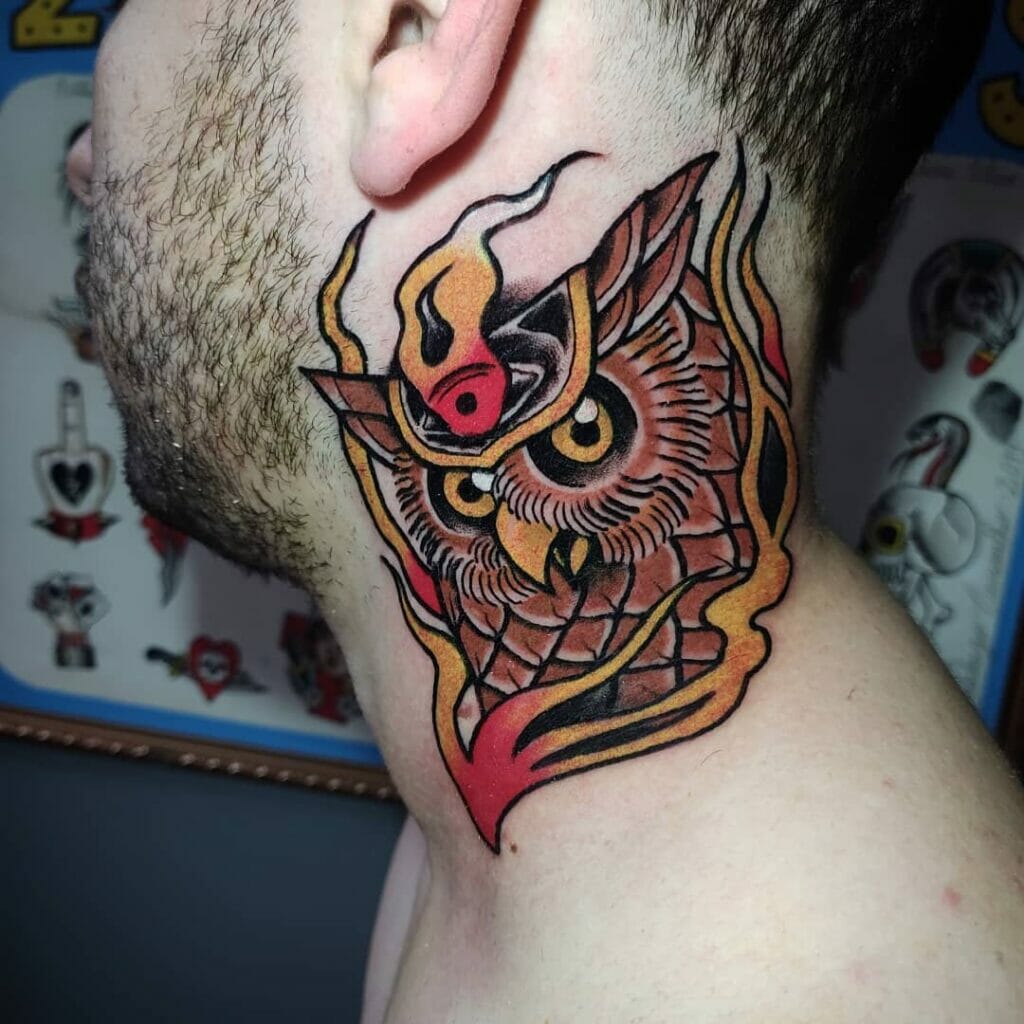 Mystic Owl Tattoo Designs On Neck