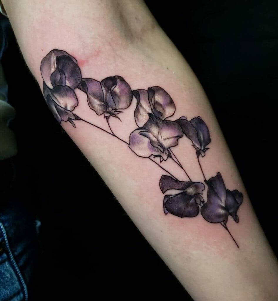 Mystic Sweet Pea Flower Tattoo In Violet