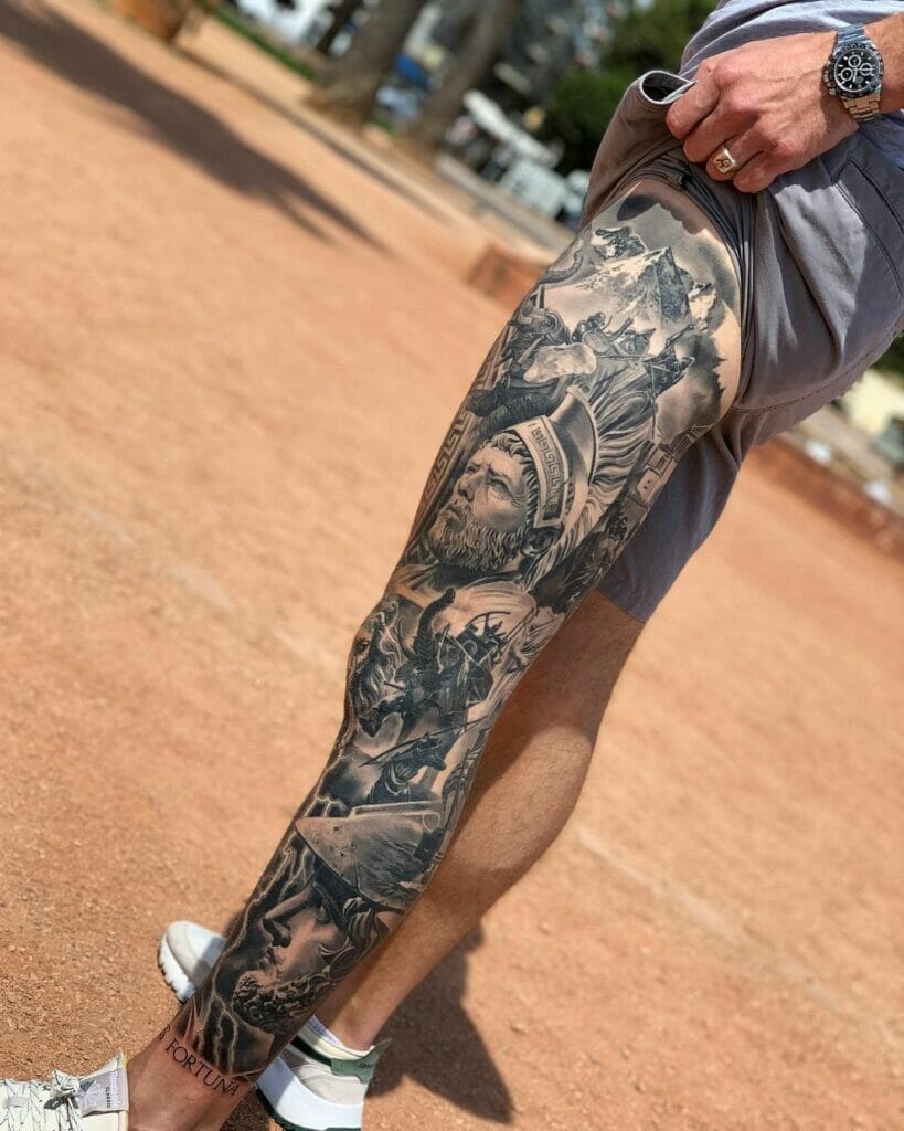 Mythological Leg Sleeve Tattoo