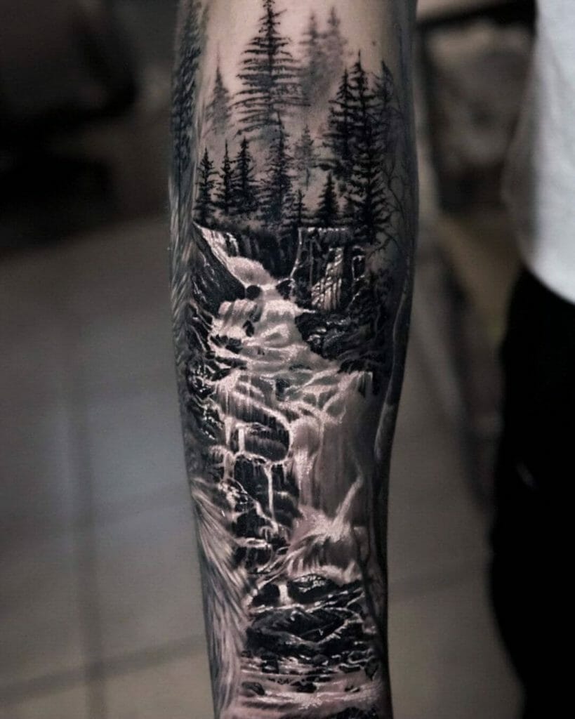 Nature Tattoo With Waterfall