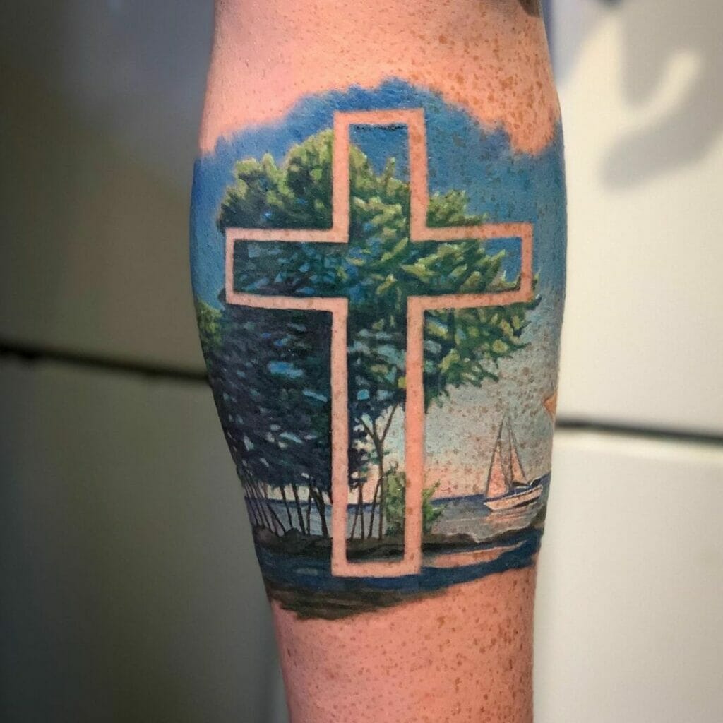 Negative Space Cross Tattoo Designs For Christians