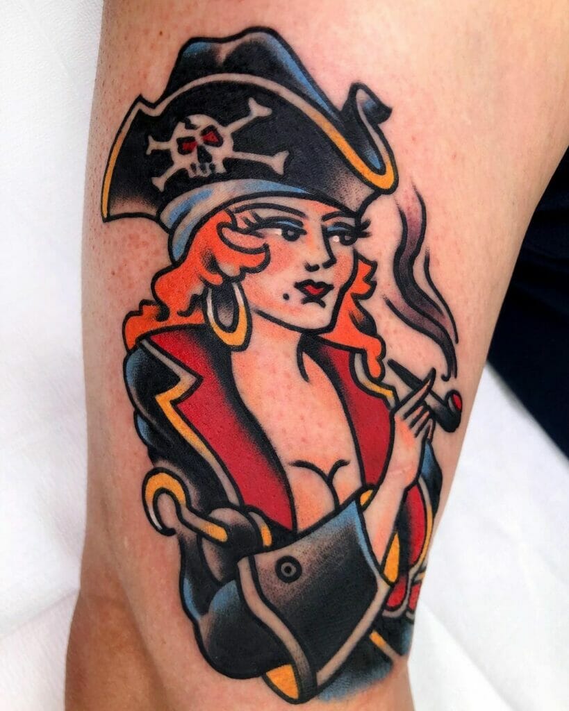 Neo-Traditional Female Pirate Tattoo