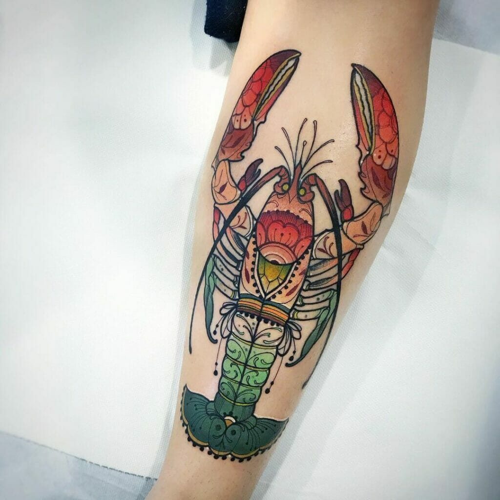 Neo Traditional Lobster Claw Tattoo