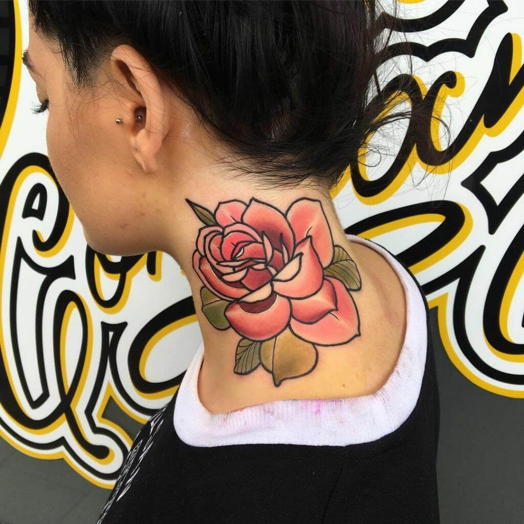 Neo Traditional Rose Neck Tattoo