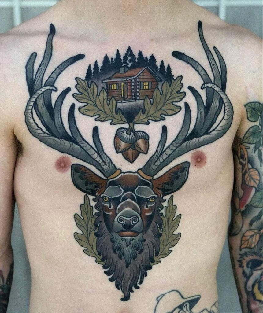 Neo-Traditional Stag Or Deer Tattoo Design