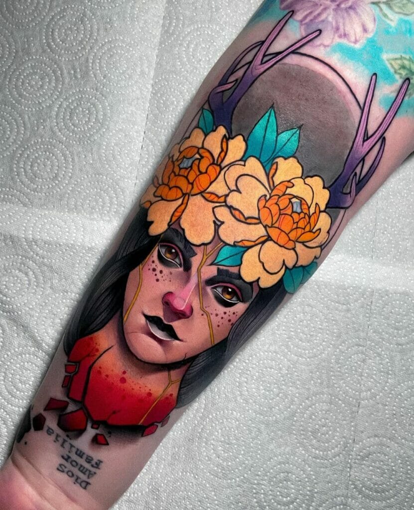 Neo-Traditional Tattoos Of Portraits