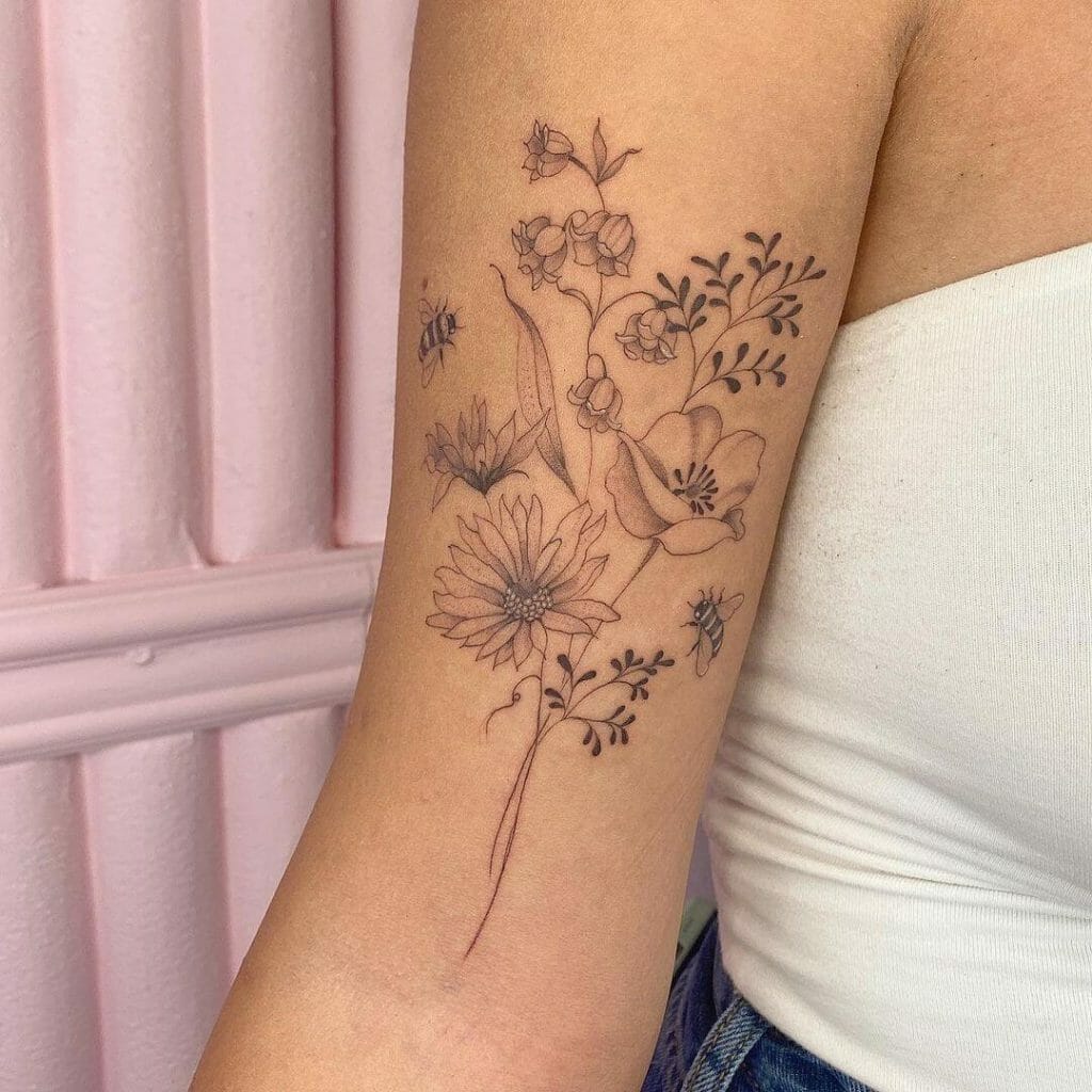 Outline Floral Tattoo