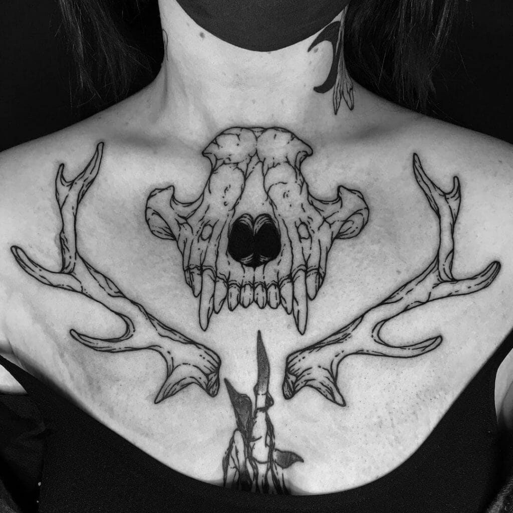 Outline Of Wolf Skull Tattoo