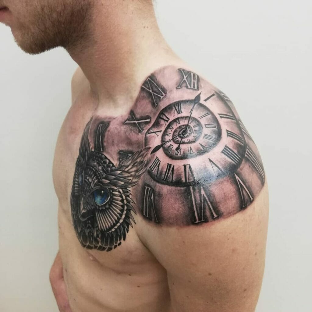 Owl Clock Tattoo Design