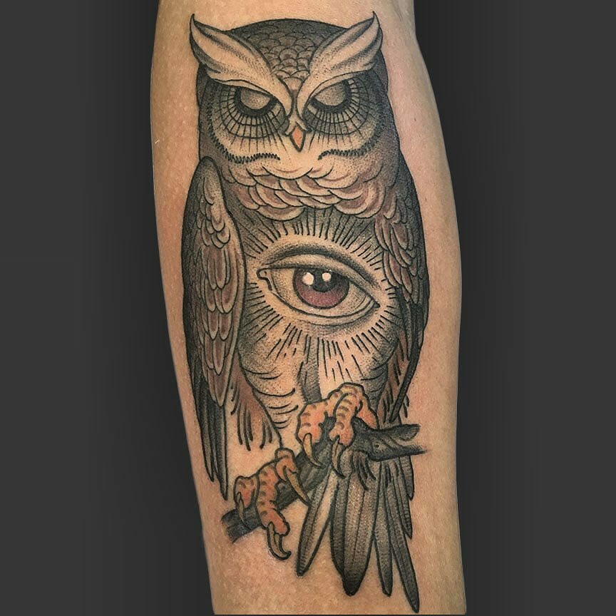 Owl With All-Seeing Eye Tattoo