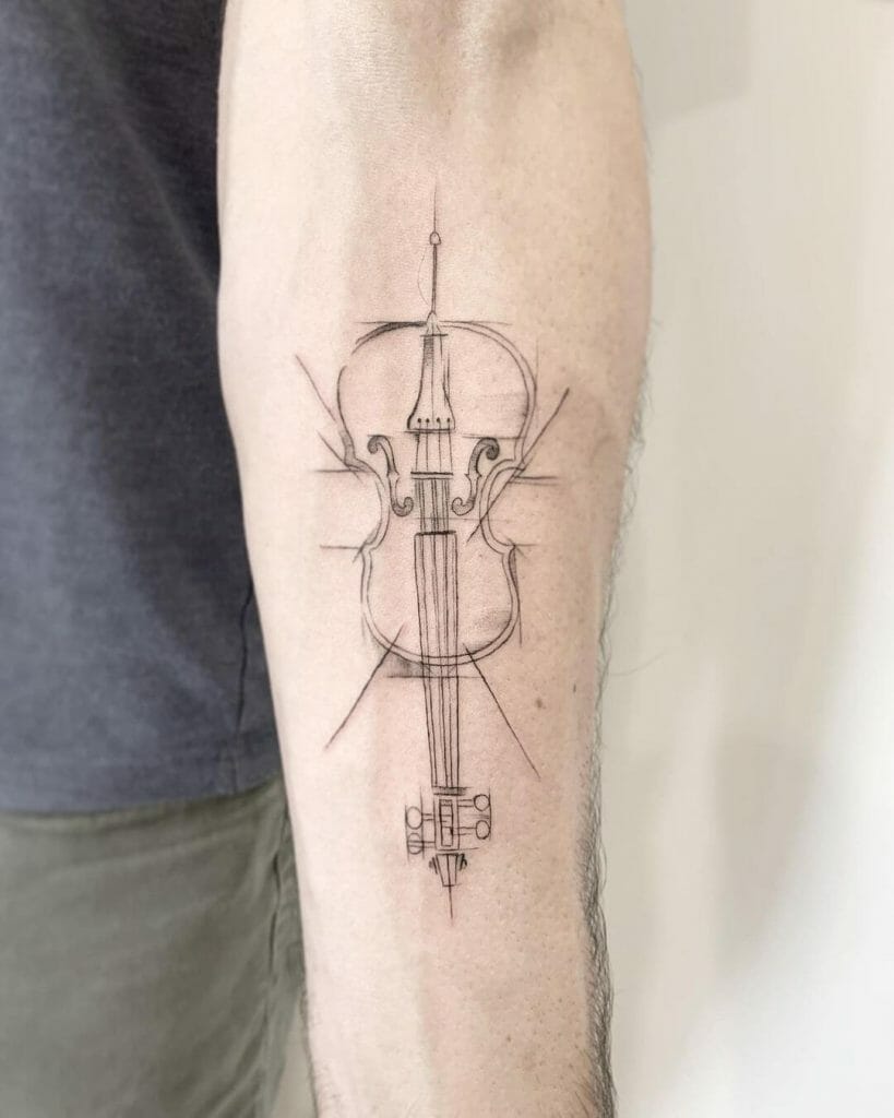 Pencil Sketch Inspired Cello Tattoo