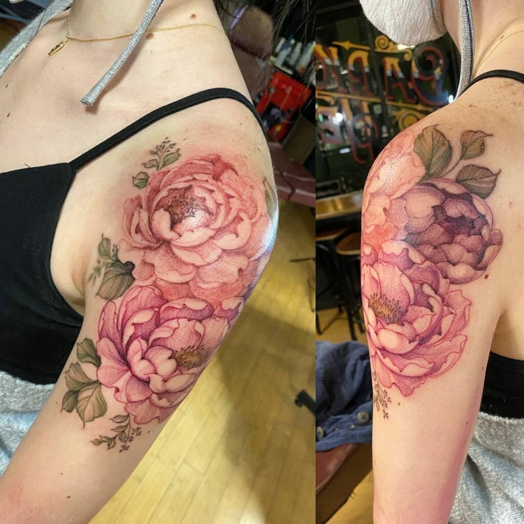 Peony Flower Shoulder Blade Tattoo