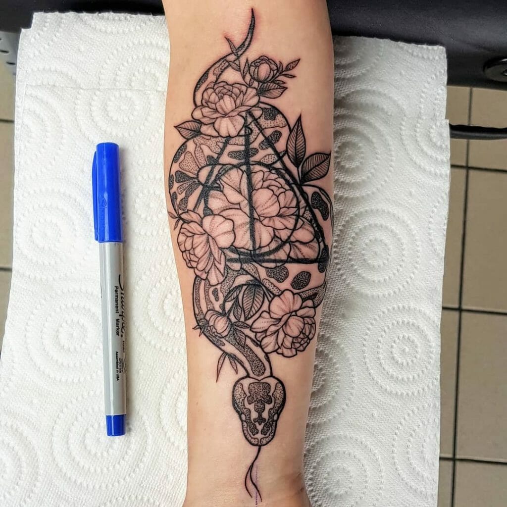 Peony Flower Slytherin Tattoo