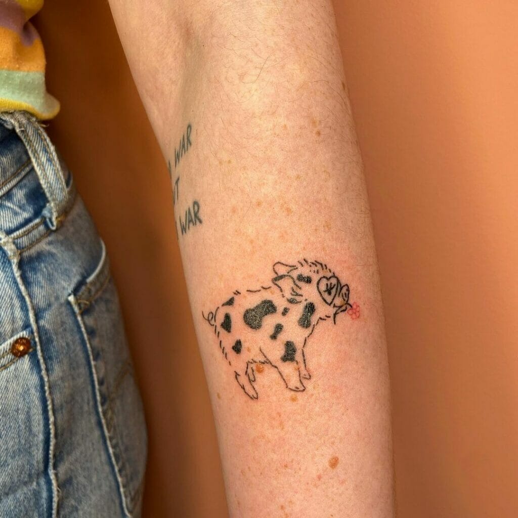 Pig Bearing Flower Tattoo