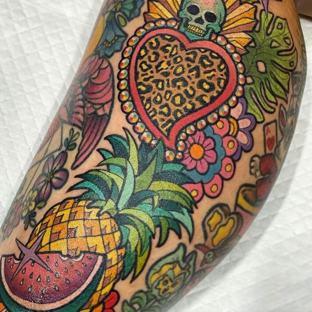 Pineapple And Leopard Print Tattoo