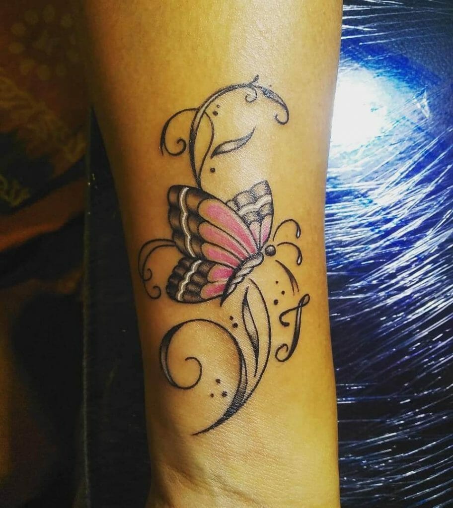 Pink Butterfly Wrist Tattoo