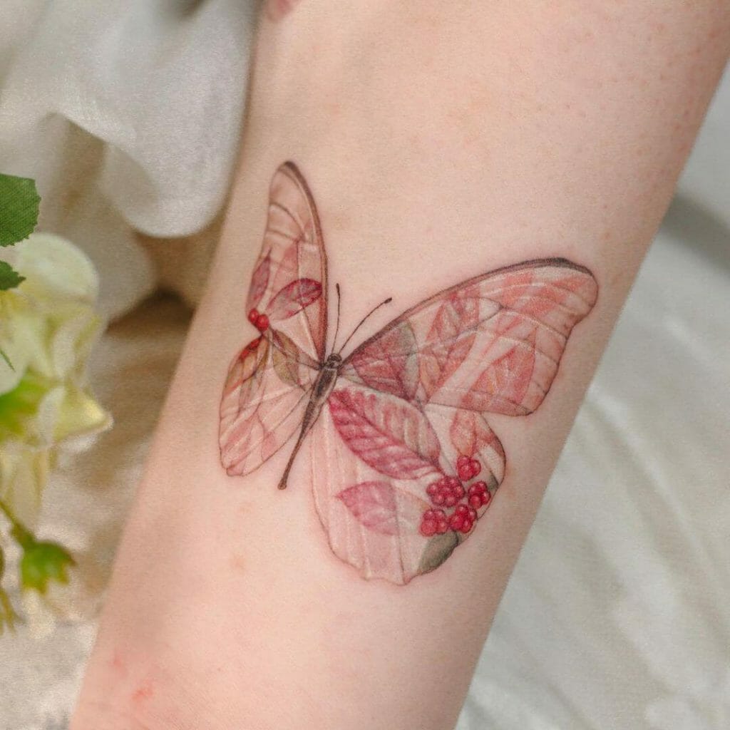 Pink Cherry Blossom Butterfly Tattoo