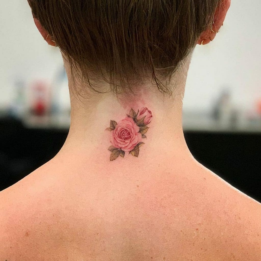 Pink Rose Neck Tattoo
