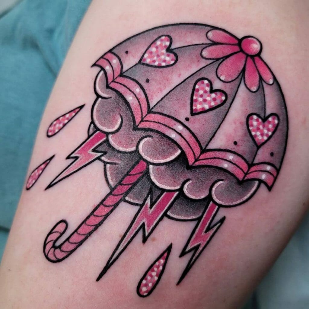Pinkish Red Cute Umbrella Tattoo