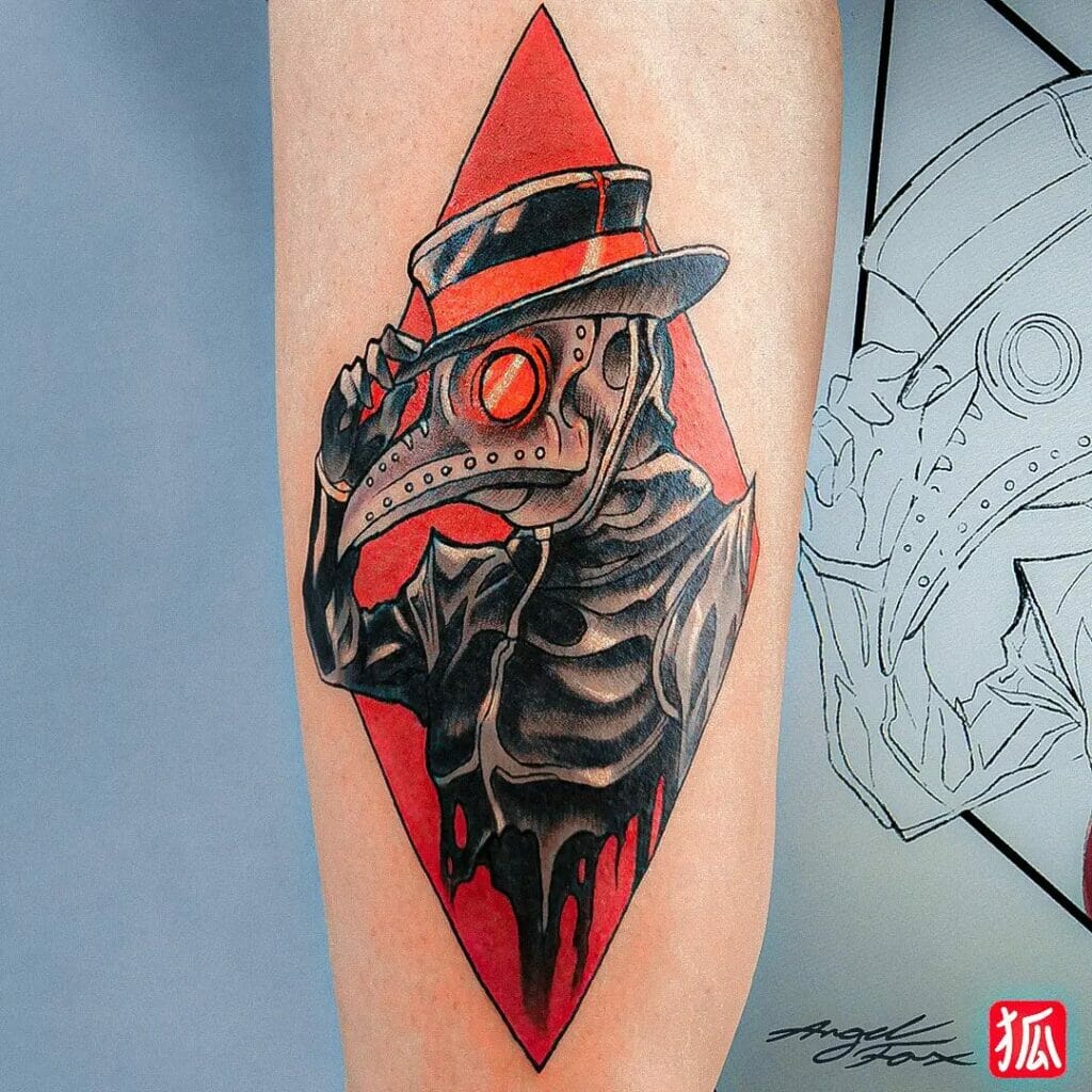 Plague Doctor Tattoo In A Colour Contrast