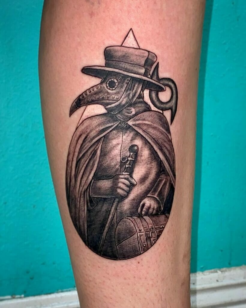 Plague Doctor Tattoo With Crane