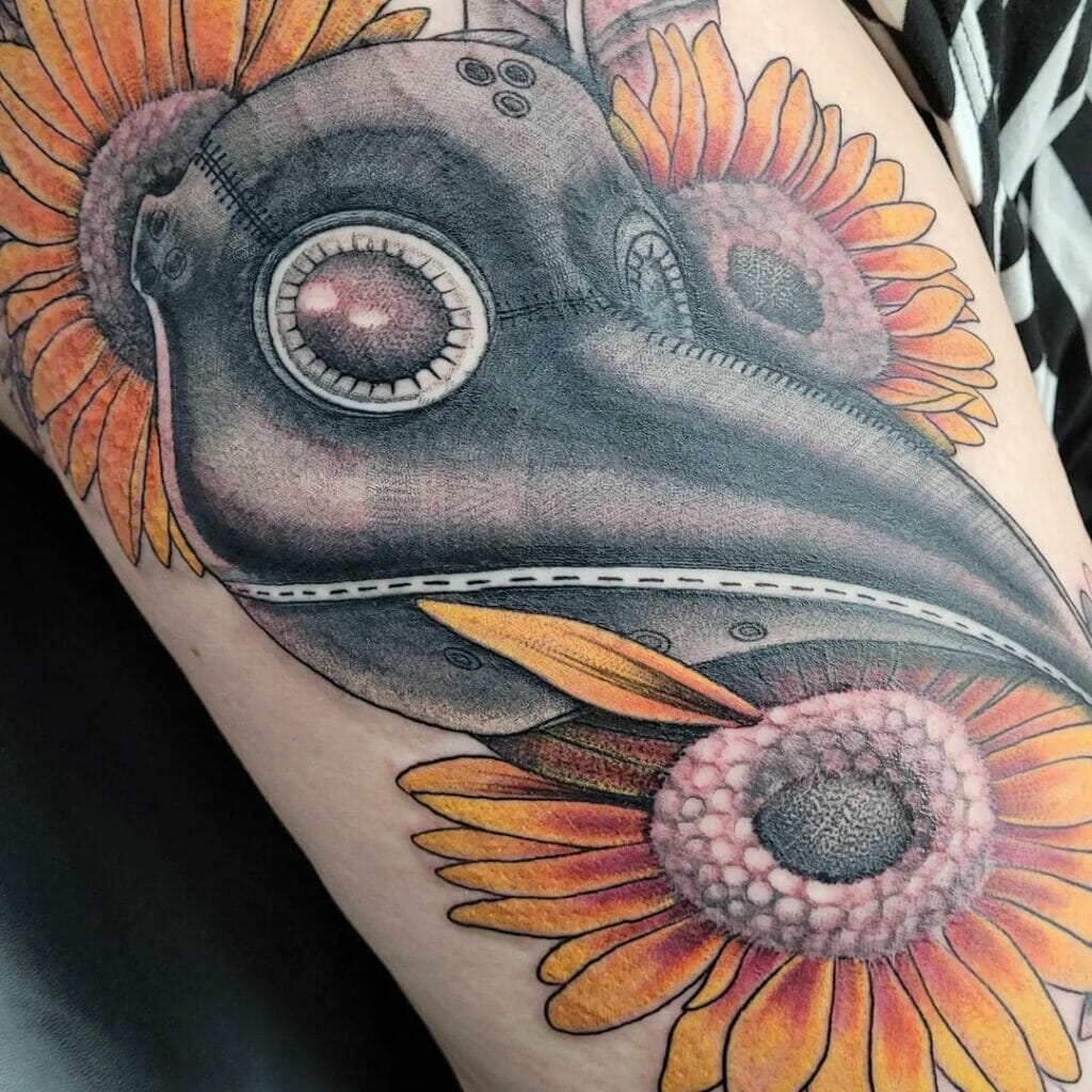 Plague Doctor Tattoo With Floral Motifs