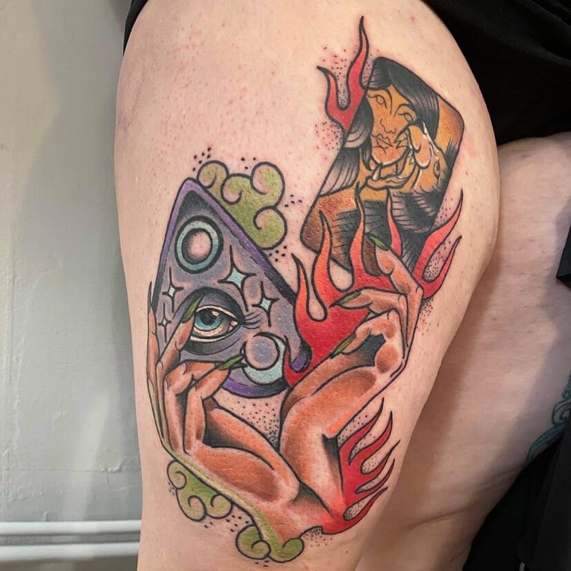 Planchette Tattoo With Tarot Card