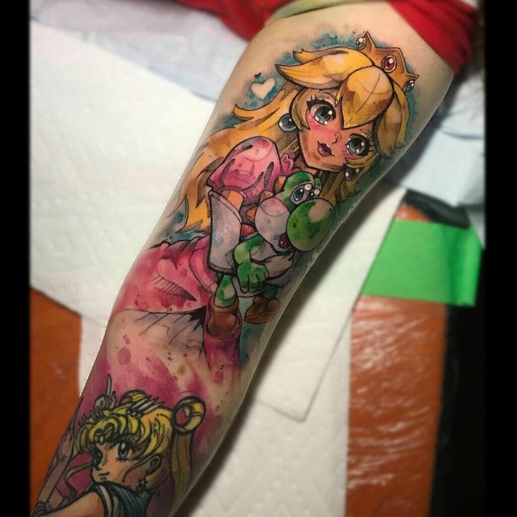 Princess Peach Watercolor Tattoo
