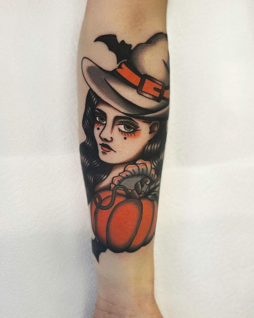 Pumpkin Witch Tattoo