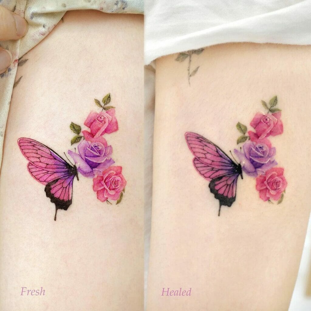 Purple And Pink Butterfly Tattoo