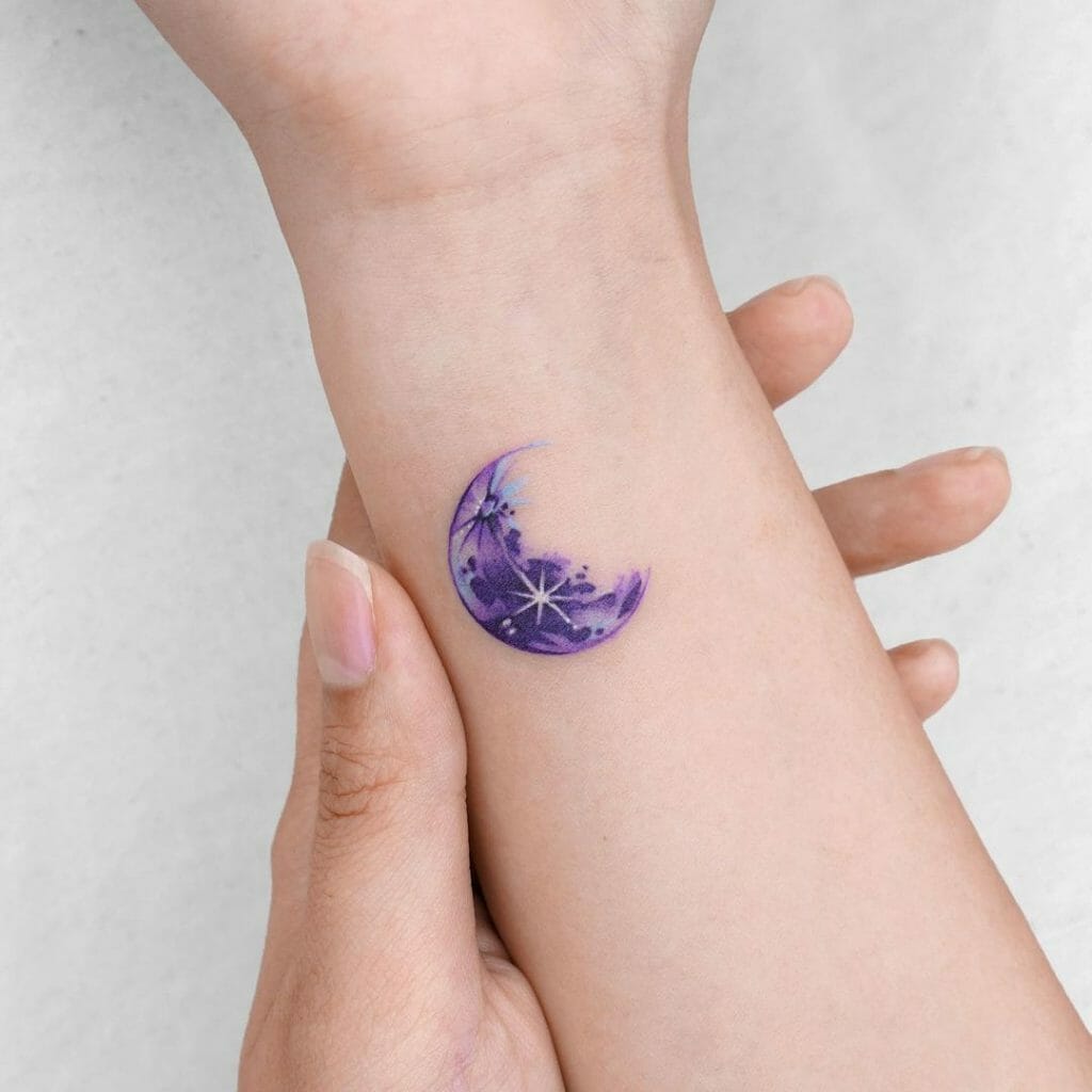 Purple Crescent Moon Tattoo Design