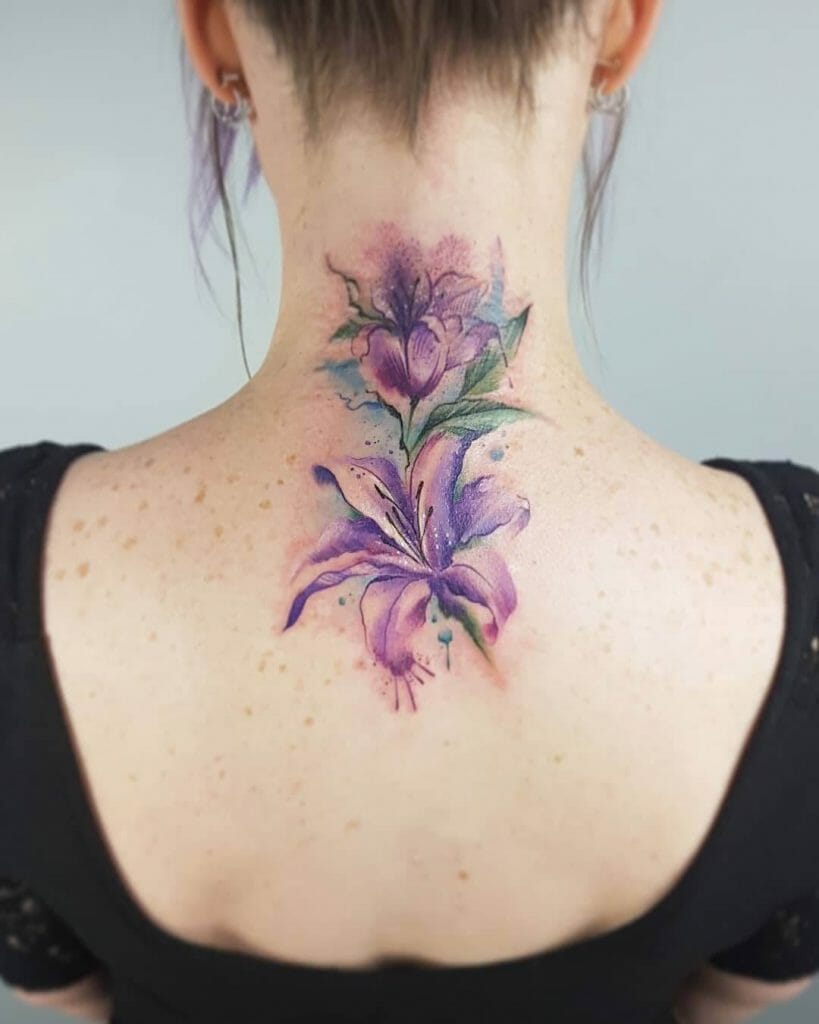 Purple Lilies Abstract Flower Tattoo