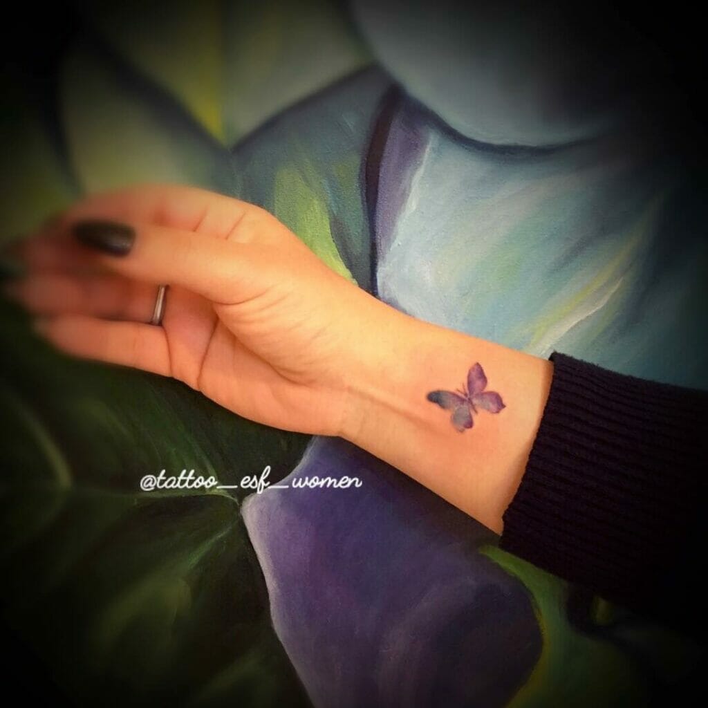 Purple and Blue Butterfly Tattoo On Hand