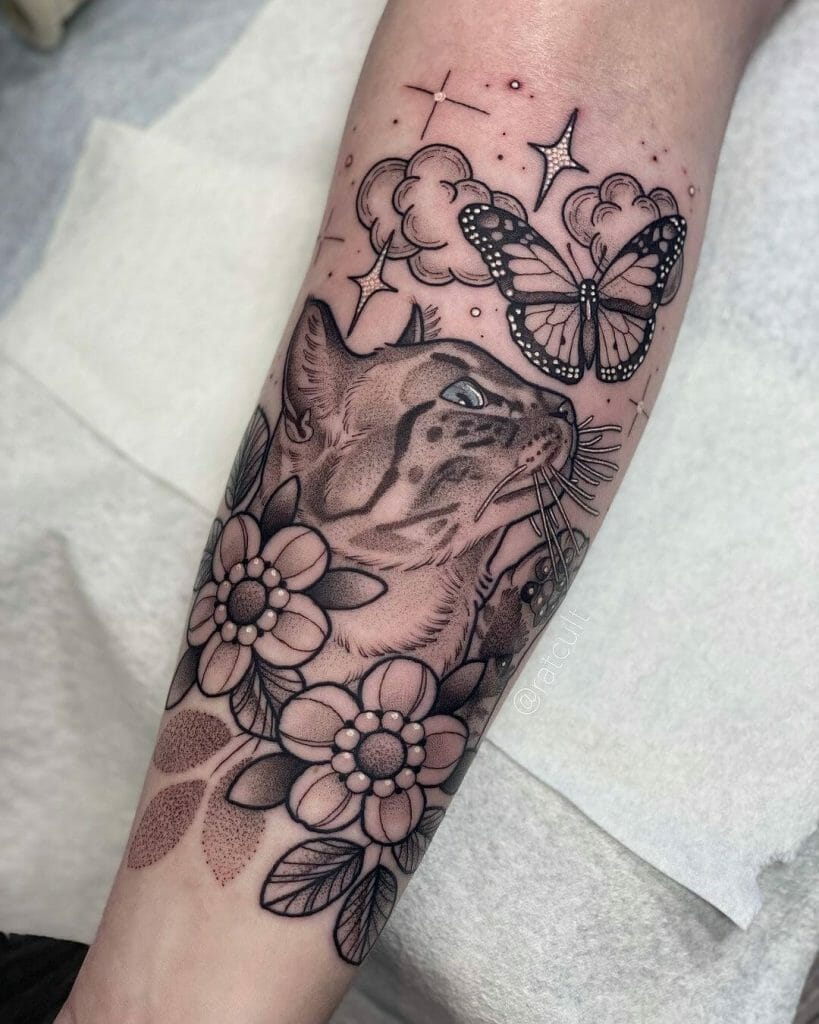 Purrfect Floral Tattoo
